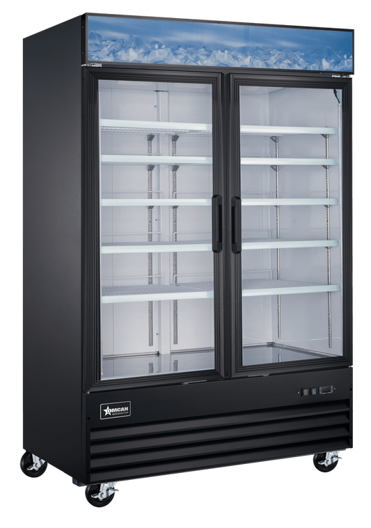 53” Black Display Freezer, 2-Glass Door, 45cu.ft. (1270L) Capacity – 110V, 1,000W