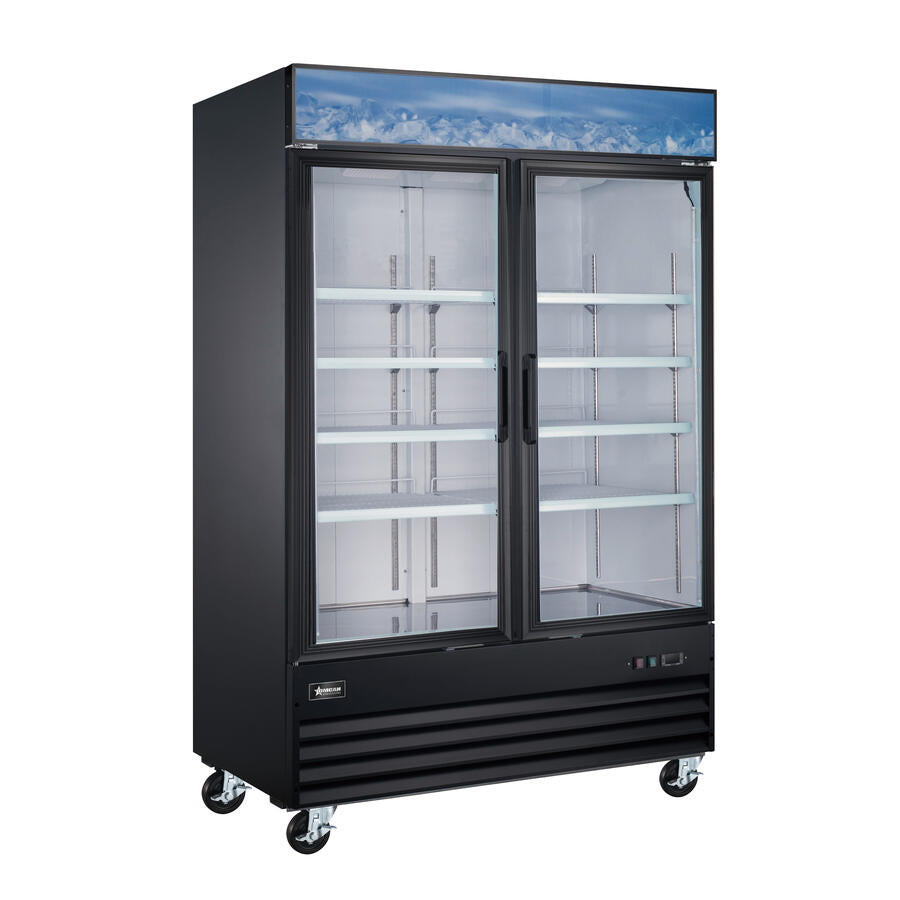 53” Black Display Refrigerator, 2 Swings Glass Doors, 45 cu. ft. (1270 L) Capacity – 120V, 1/4 HP