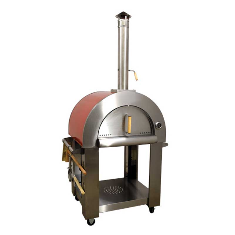 32" Wood Fired Pizza Oven Stainless Steel with Red Enamel Coating Shield